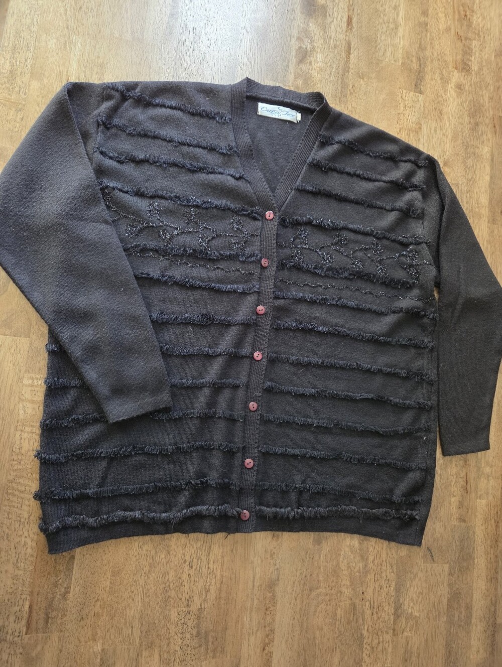 Fringe Textured Sparkle Embroidered Whimsical Button-Front Sweater Cardigan